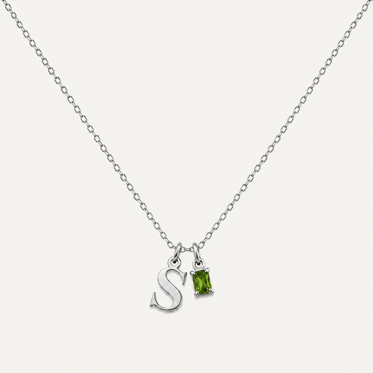 Initial Necklace with Birthstone